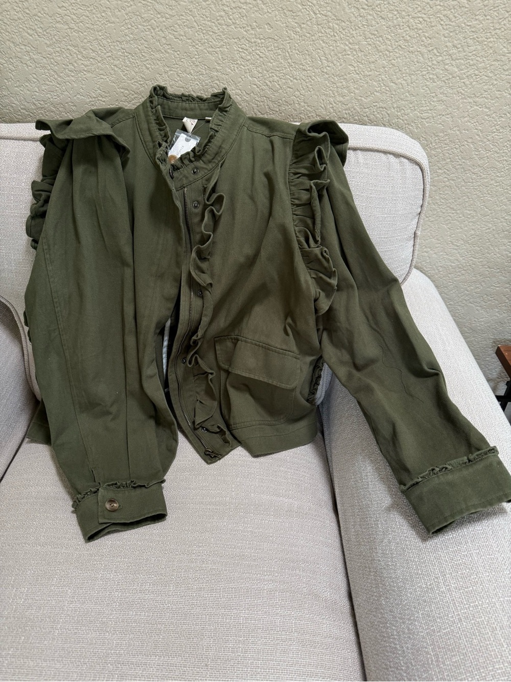 Dolan Ruffle Trim Utility Jacket - Olive Green NWT - Picture 7 of 7